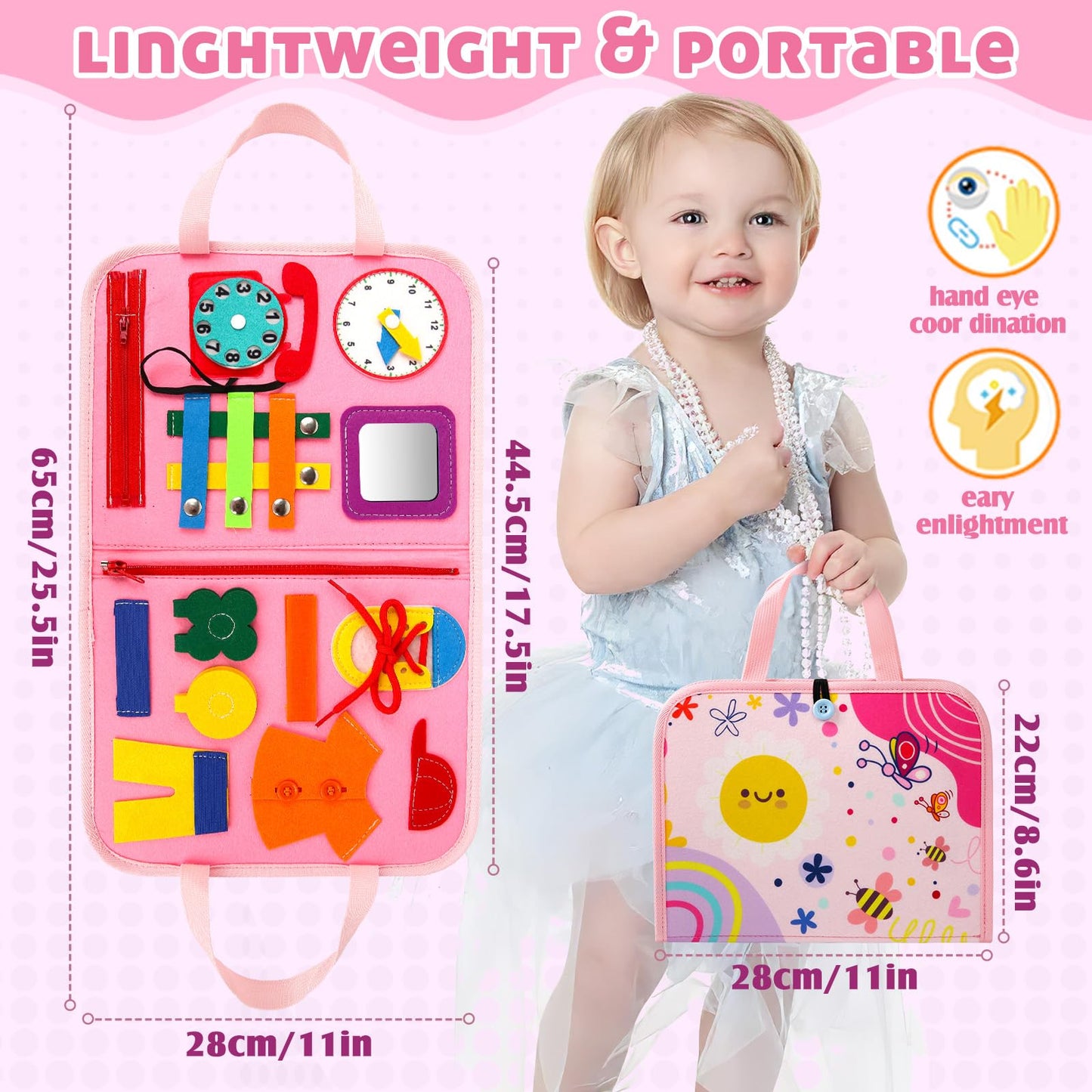 Buauty Busy Board Toddler Toys Montessori Sensory Toys Gifts Age 1-4 Baby Learning Busy Book Kids Preschool Educational Activity Board Airplane Road Car Travel Toys Essentials