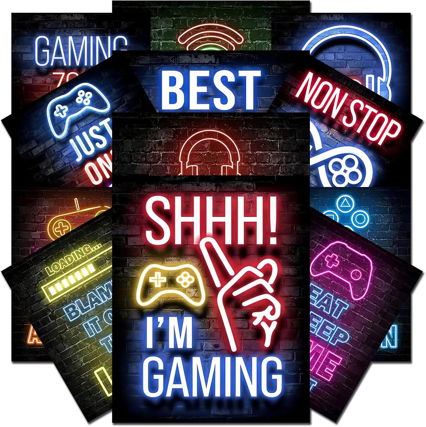 12Pcs Neon Gaming Posters for Teen Boys Room & Gaming Room Decor - 8x10 Inch Vibrant Gamer Wall Art Prints | No Frame Included | Cool Gifts for Gamers