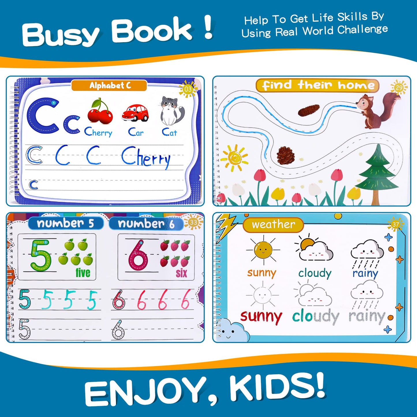 Preschool Learning Activities Educational Workbook, Handwriting Practice Book for Kids, Christmas Birthday Presents for 3 4 5 Year Old Boys Girl Toys for Kids, Montessori Busy Book Tracing Book Toys