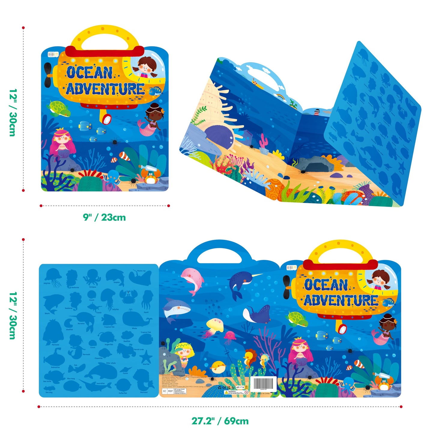 Reusable Sticker Book, 35 Marine Theme Static Stickers Waterproof Animals & Mermaid Decals Matching Game Activity Books Educational Learning Toys for Toddlers Girls Boys Preschooler