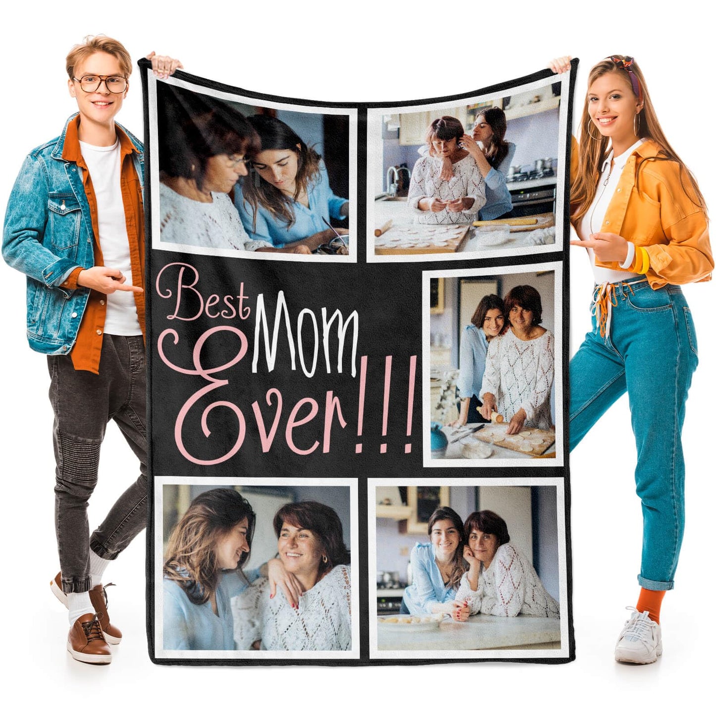 Custom Mom Blanket with 6 Photos Personalized Blanket with Pictures Customized Throw Gifts for Mom Grandma Photo Throw Blanket for Birthday Mother's Day