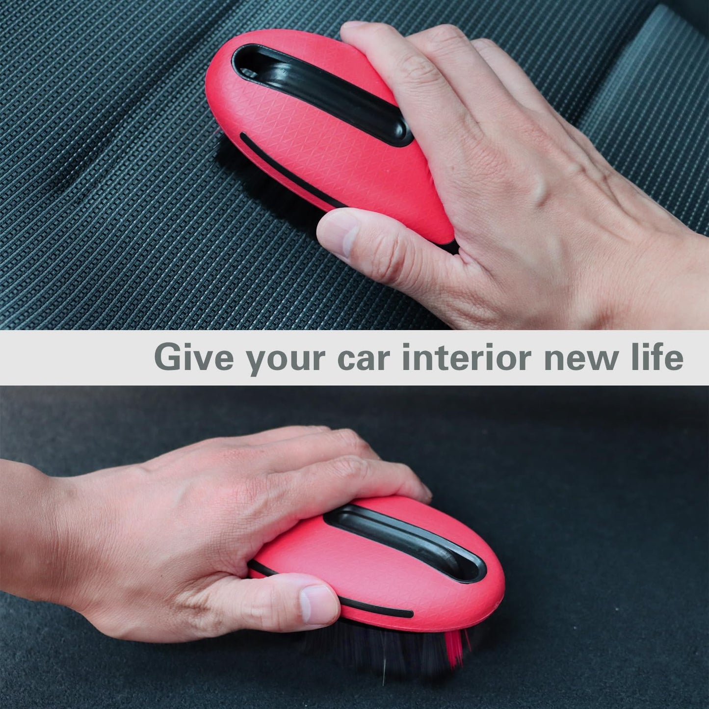 LoyaGour Carpet and Upholstery Cleaning Brush,Carpet Scrubber Stiff Bristle Detailing Scrub Brushes,Interior Leather Brush for Car and Home (Red)