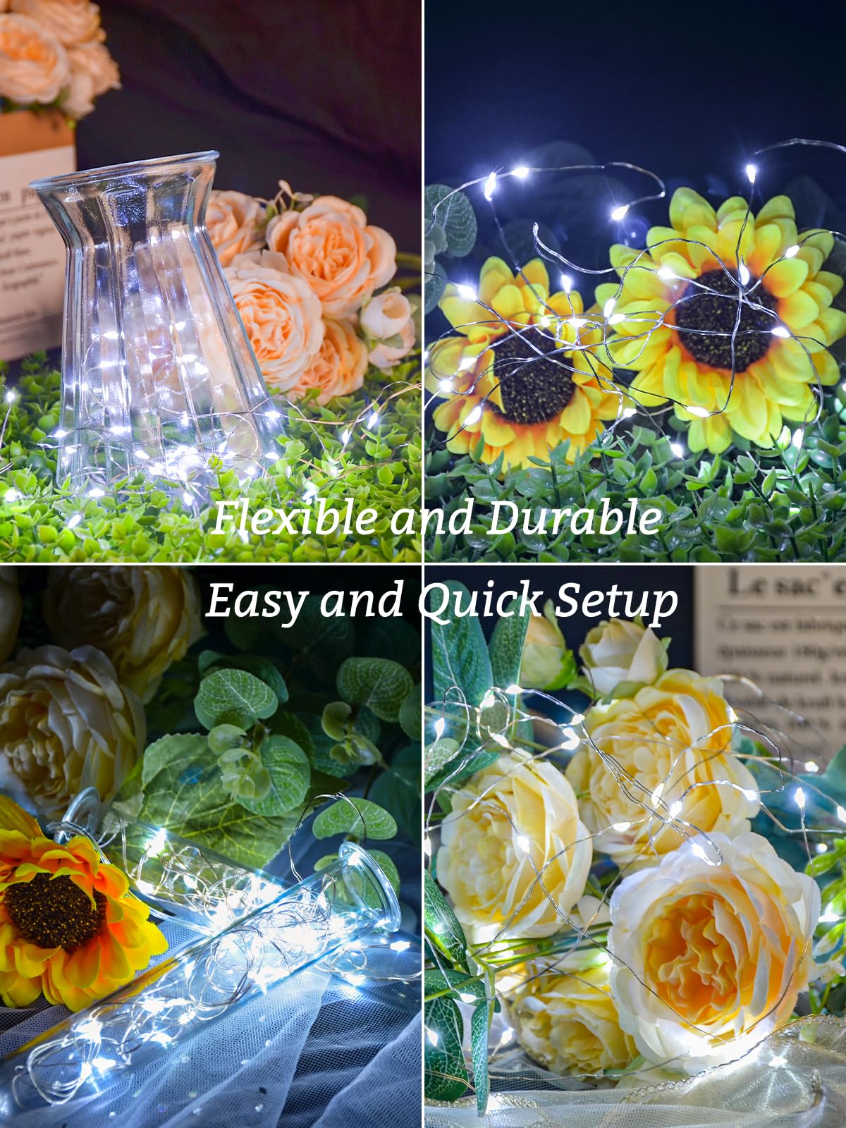 Fibevon Fairy Lights Battery Operated, 12-Pack 7.2ft w/20 LED Mini Lights Waterproof String Lights for Mason Jar/Centerpiece Table/Bedroom/Wedding/Valentines/Christmas/Outdoors/Indoor Decoration…