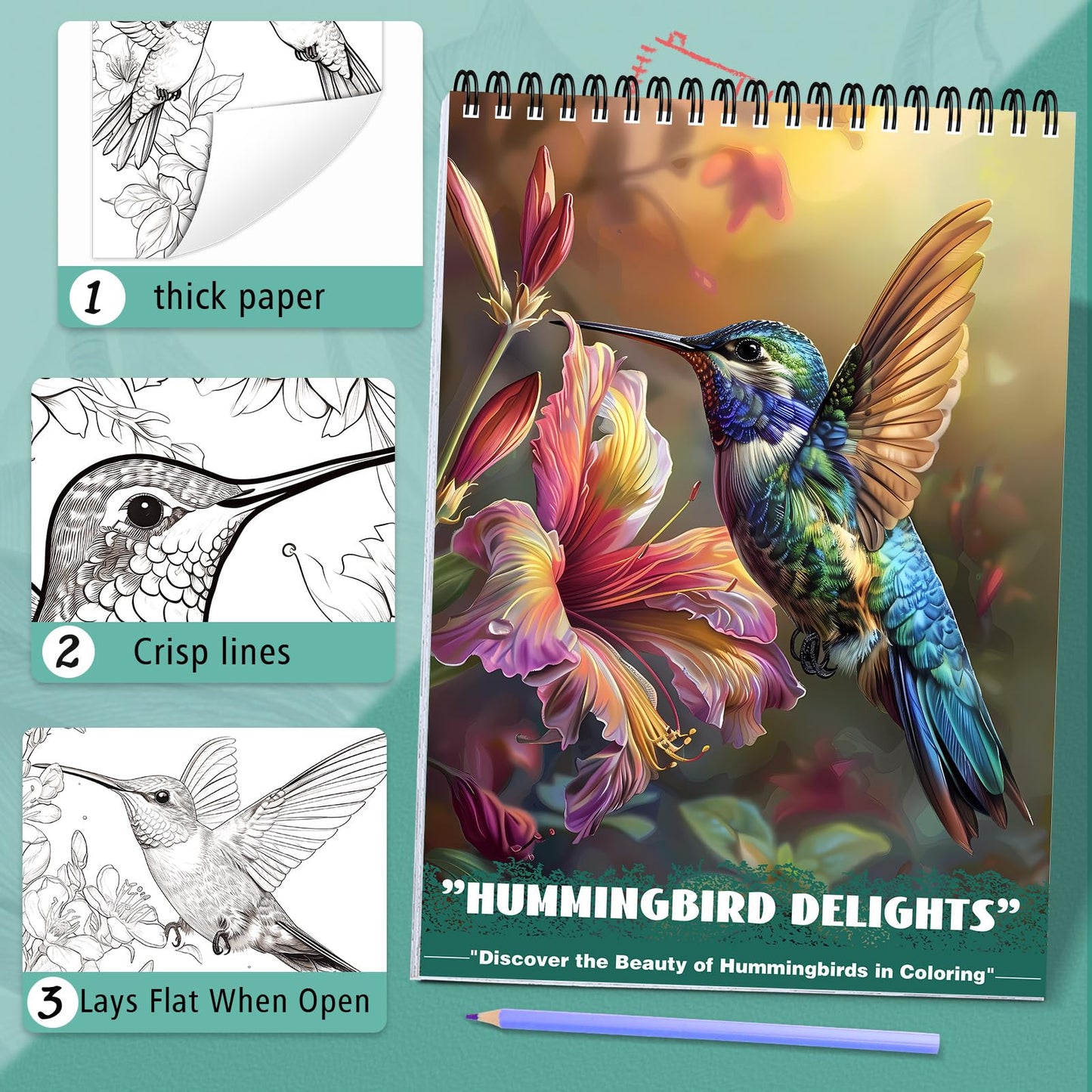 CKMOREL Humming Bird Adult Coloring Book Spiral Bound Mindfulness Adult Coloring Book for Women Relaxation Spiral Bound Lay Flat, Single-Sided Print with 24 Pages, Anxiety Relief Gifts Relaxation