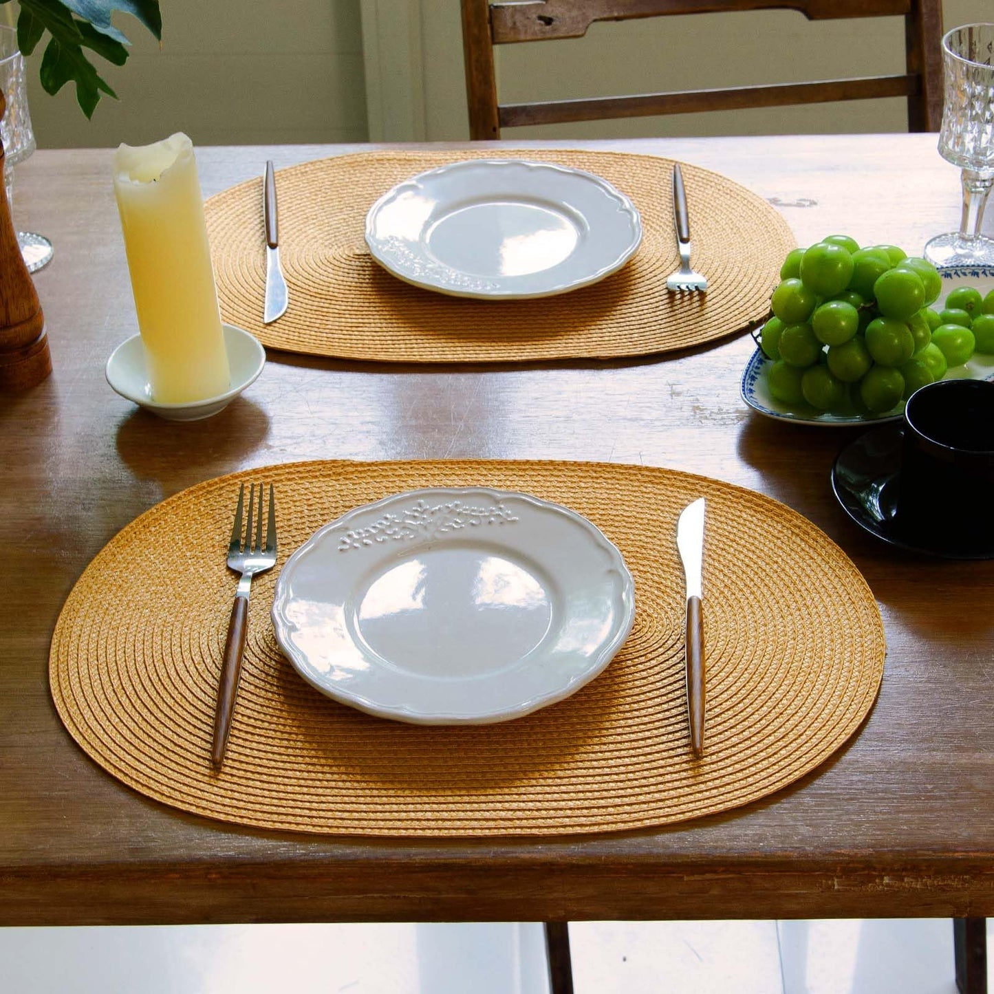 FunWheat Oval Braided Placemats Set of 8 Table Mats for Dining Tables Washable Heat Resistant Place Mats for Indoor Outdoor Use 12 x18 Inch(Oval Pumpkin, 8pcs)