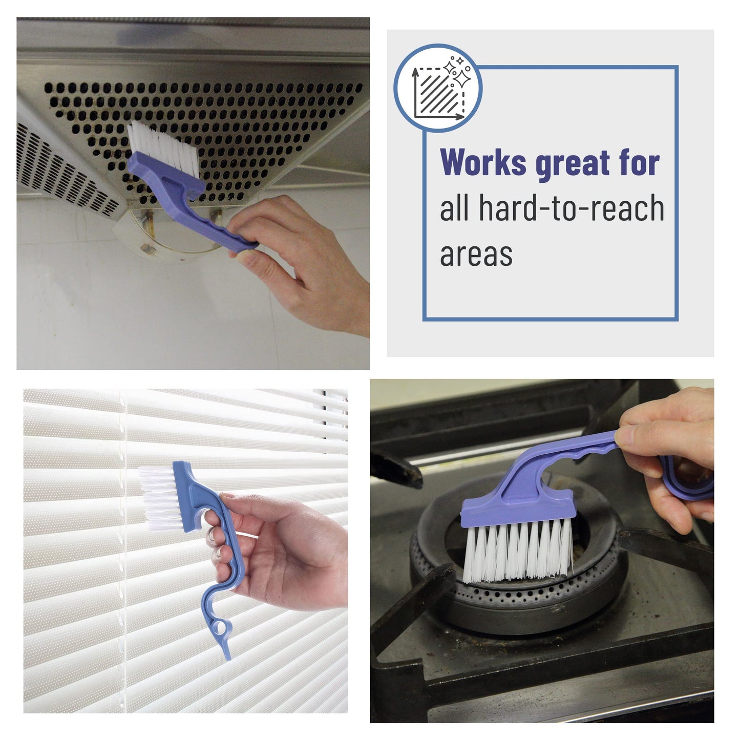 Slick- Window Track Cleaning Brush, 2 Pack, Blue Ergonomic Handle, Built-in Scraper, Multipurpose, Window Track Cleaning Tools