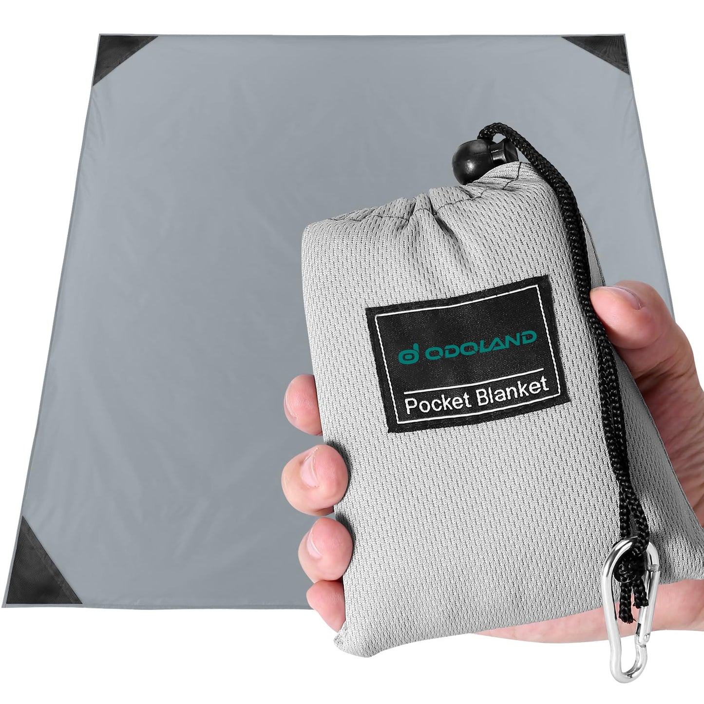 Odoland Pocket Blanket Picnic Blanket, 71" x 63" SandProof Waterproof Outdoor Beach Blanket with Portable Bag, Foldable Lightweight Sand Free Quick Drying Beach Mat for Hiking Camping Travel,Grey