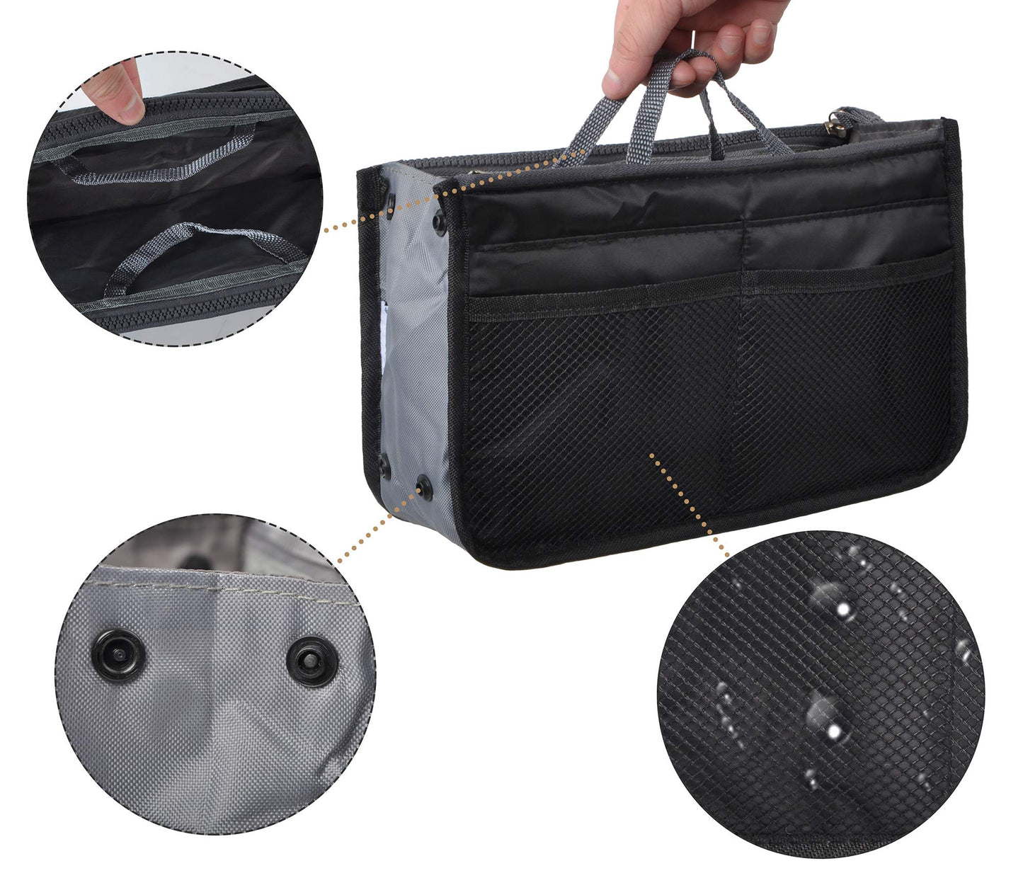 Vercord Purse Organizer Insert for Handbags Bag Organizers Inside Tote Pocketbook Women Nurse Nylon 13 Pockets Black Small