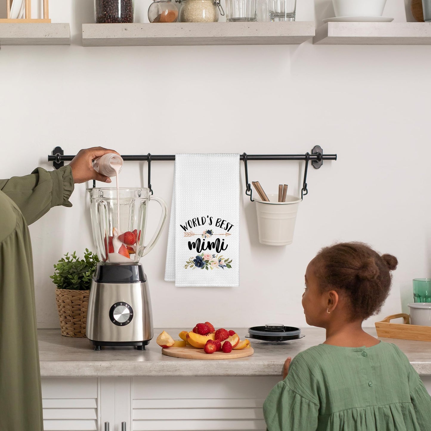 WAITPI Mimi Grandma Gifts Kitchen Towels, World's Best Mimi Christmas Birthday Gifts Hand Towels for Grandma from Grandkids, Floral Decorative Hand Dish Towels for Bathroom Mother's Day Decor 16x24 In