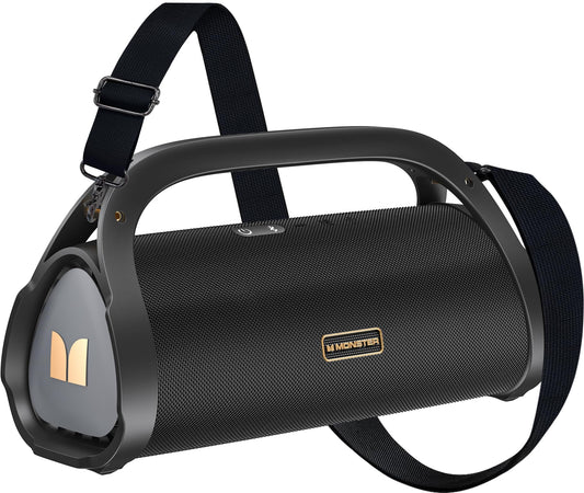 Monster Adventurer Max Portable Bluetooth Speaker, IPX7 Waterproof Wireless Speaker with Double Subwoofer Rich Bass, 100W Stereo Loud Sound with 24H Playtime for Outdoor, Beach, Gold