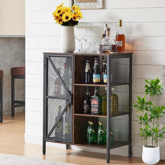 Alaxgumrol Bar Cabinet for Home Kitchen, Small Liquor Cabinet with Shelves & Doors, Farmhouse Buffet Sideboard Accent Coffee Cabinet for Dining Room, Living Room, Hallway Rustic Brown