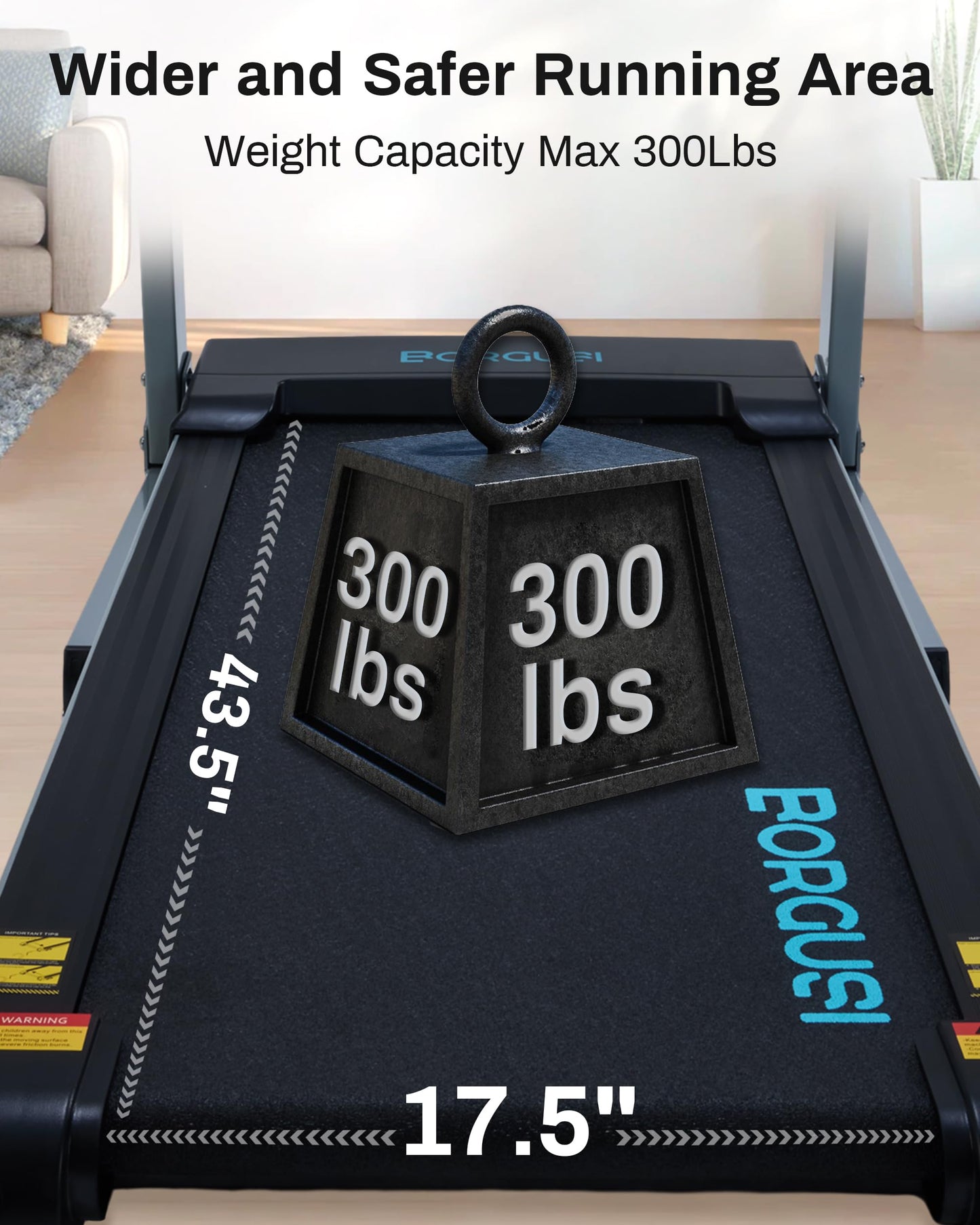 Treadmill with Auto Incline - 300 LBS Capacity Running Machine with 17.5 Wide Belt, 3HP Folding Electric Treadmills with Bluetooth Speaker for Home, Up to 8.5 MPH Speed, 15 Preset Programs