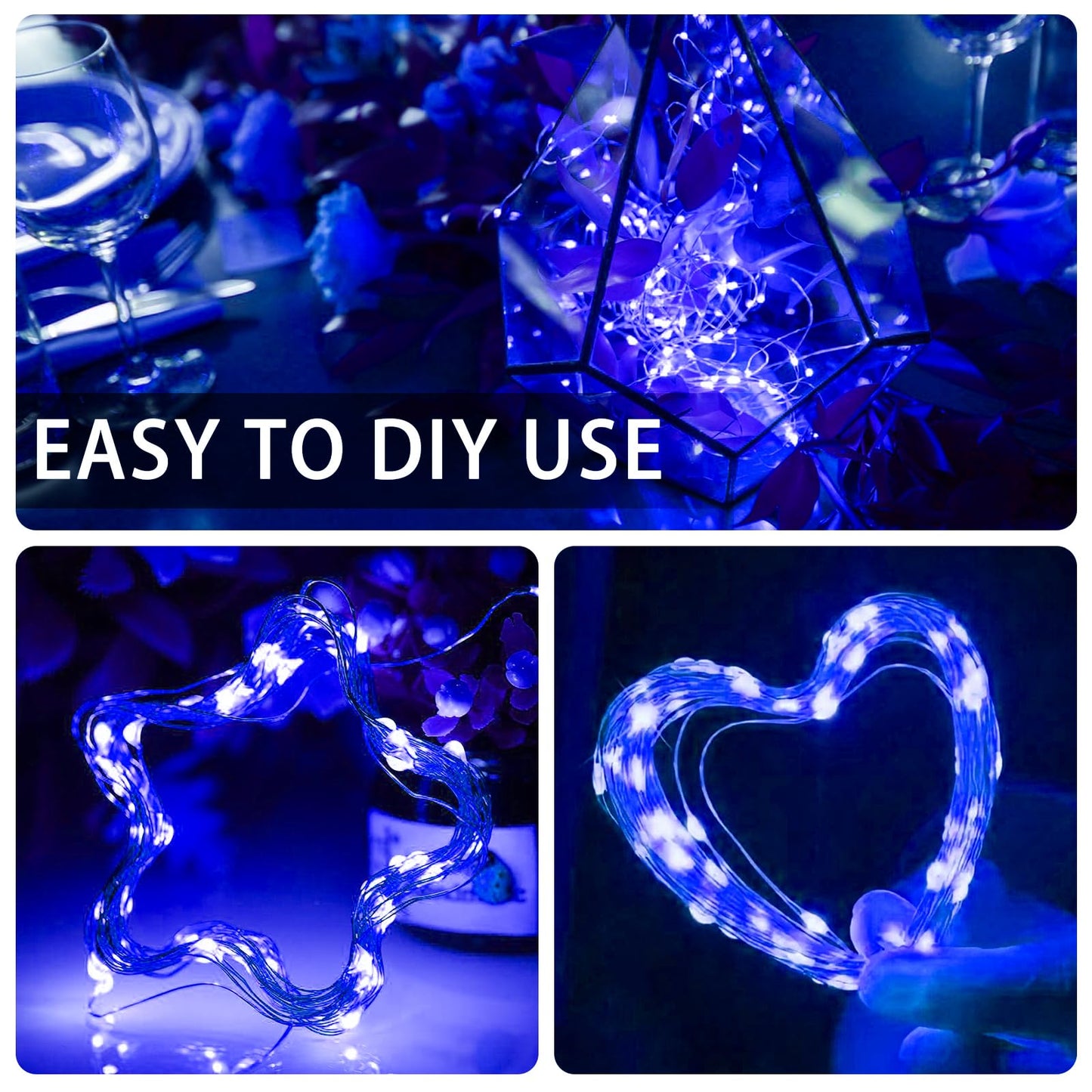 chzk Fairy Lights Battery Operated, 24 Pack 7FT 20 LED Mini String Twinkle Lights for Christmas Helloween Mason Jars Centerpiece Table Decorations (24, Blue)