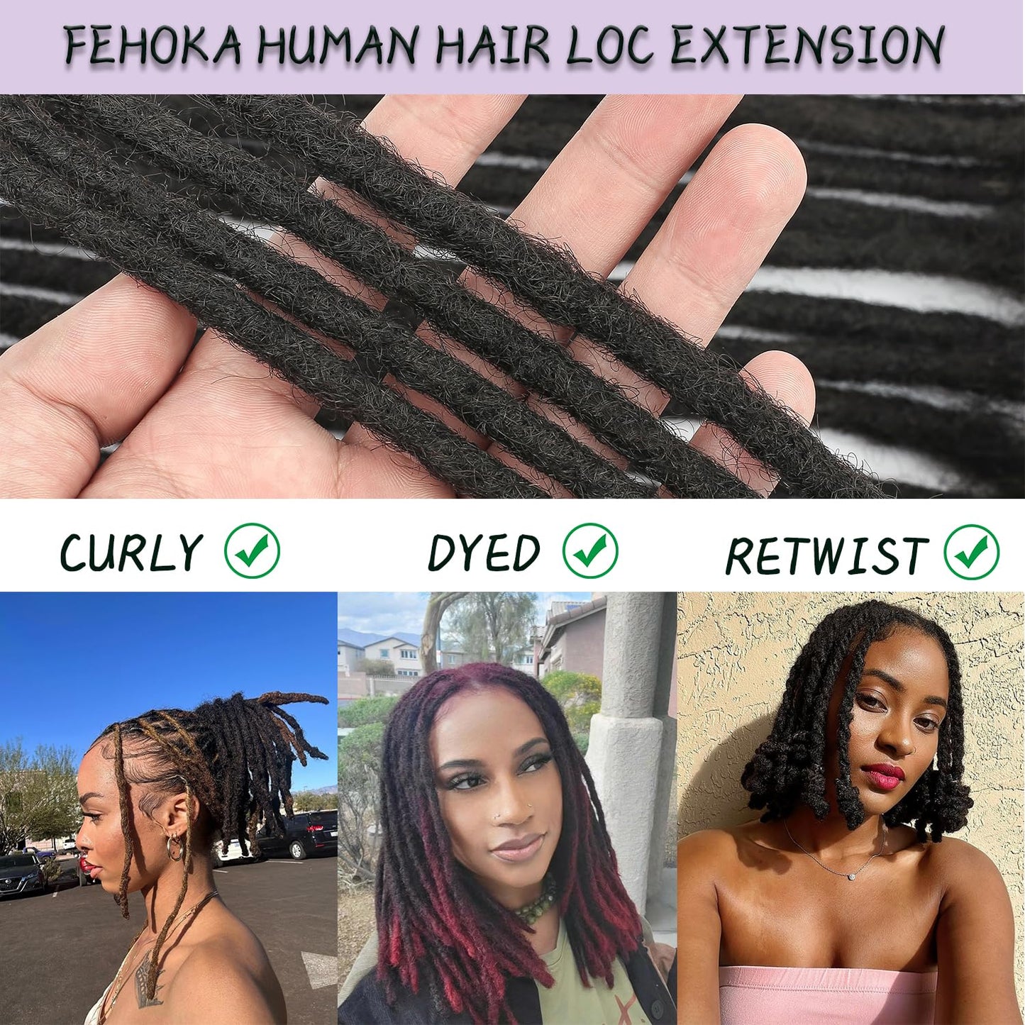 Locs Extension Human Hair 14 Iches 60 Str Dreadlock Extension 100% FUll Handmade Human Hair Locs for Woman/Man/Kids 0.6cm Dread Extension Can be Curly and Dyed