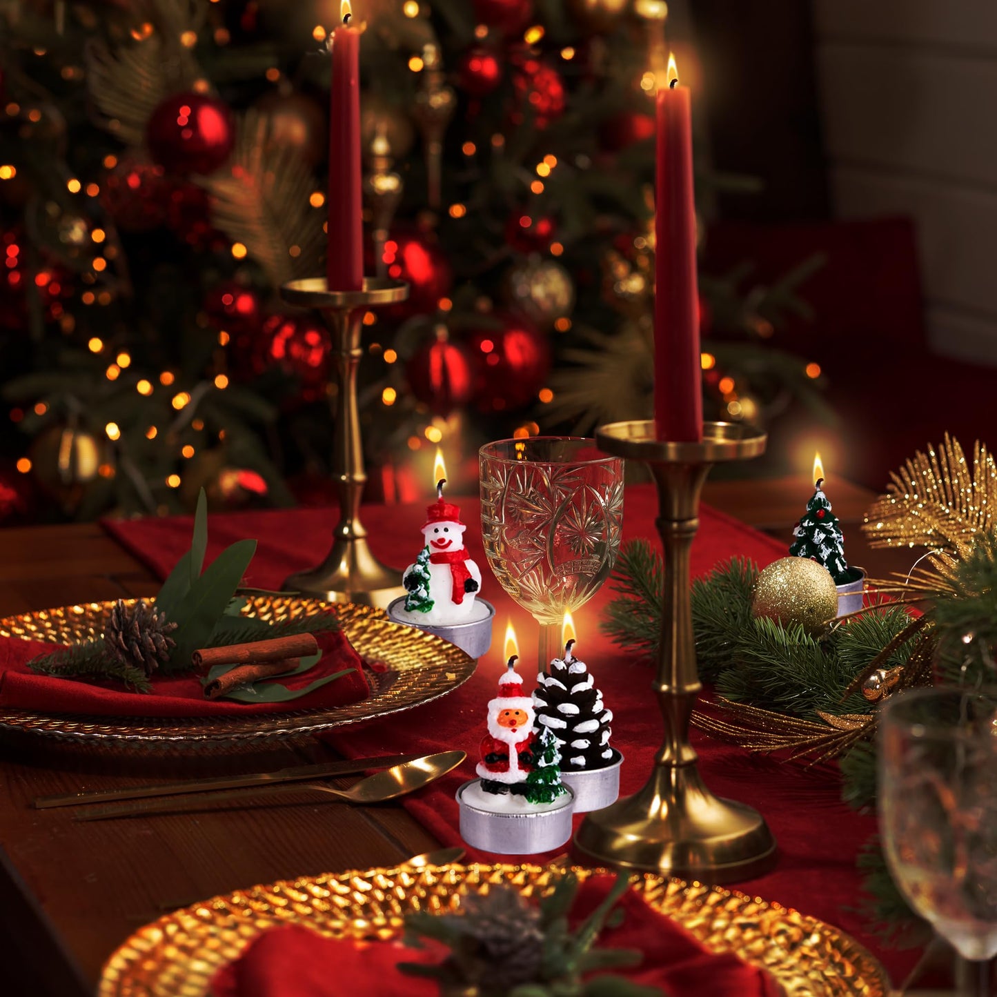 ArtCreativity Bulk Christmas Candle Set - Includes 12 Christmas Tealight Candles in Festive Designs - Indoor Christmas Decorations - Xmas Party Supplies - Tealight Candles (Bulk) for Holiday Décor