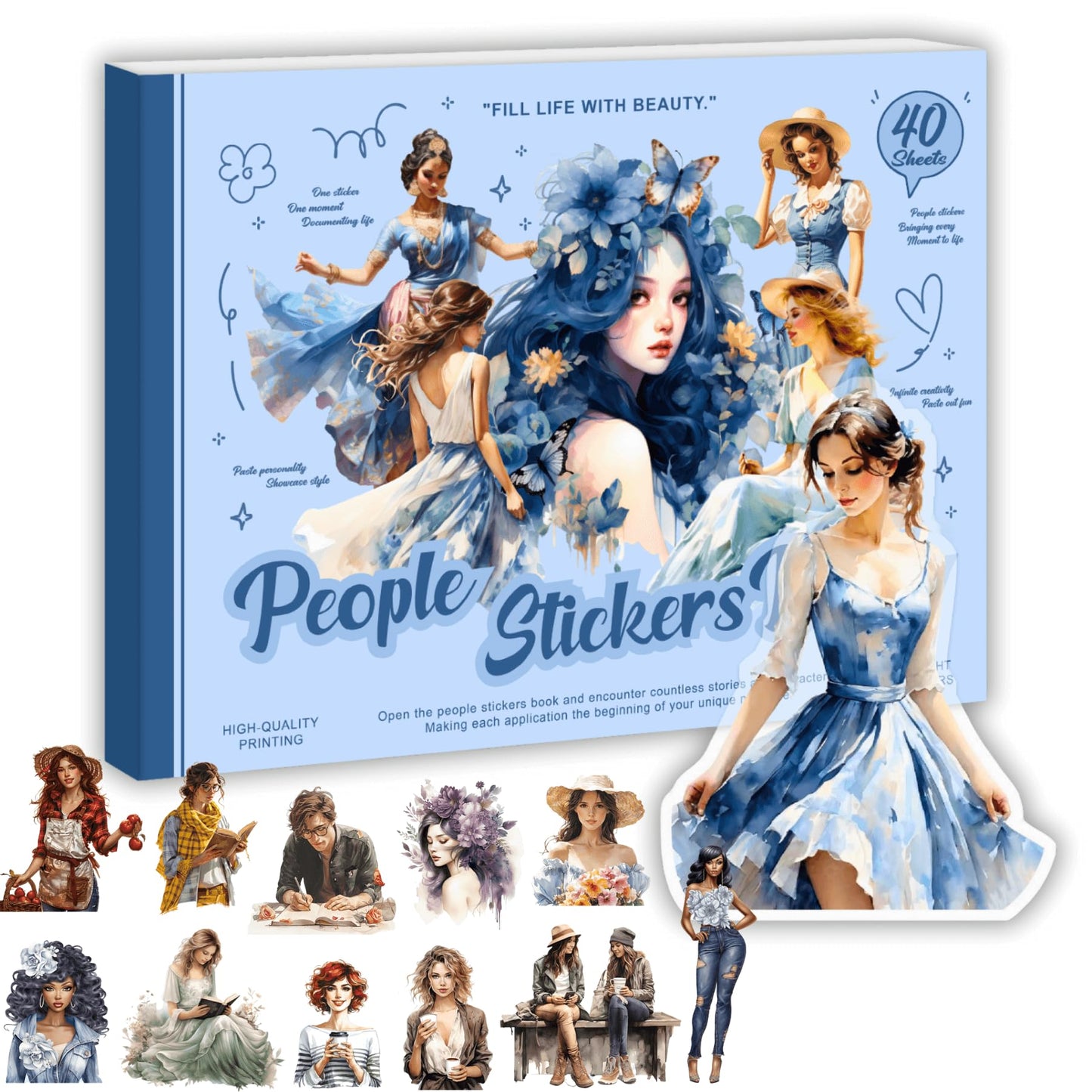 40 Sheets Flower Stickers - Waterproof Scrapbook Sticker & Junk Journal Supplies, Spring Nature Stickers for Adults DIY Crafts, Bullet Journal Accessories & Wedding Albums