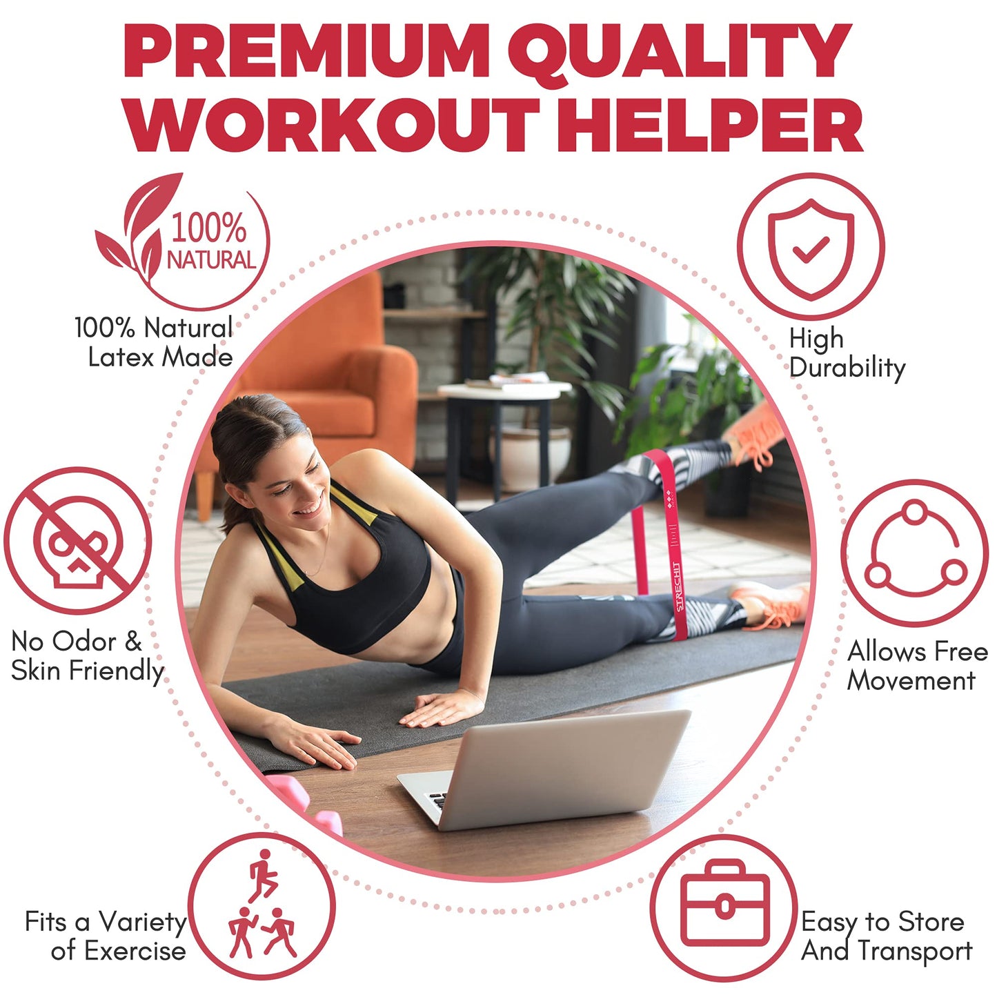 Resistance Bands for Men and Women with Different Resistance Levels for Shaping Legs & Glutes - Exercise Band for Gym, Yoga, Home Exercise, Workout with Carrying Bag & Posture Guide (5, Multi Colour)