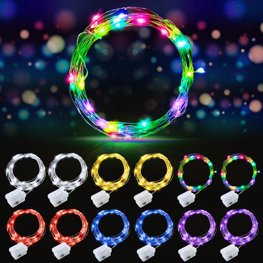 AIKEI 12 Pack LED Fairy Lights Battery Operated, String Lights Waterproof 7 Feet 20 Led Firefly Starry Lights for Wedding Party Bedroom Garden Christmas Decoration Mix-Colored