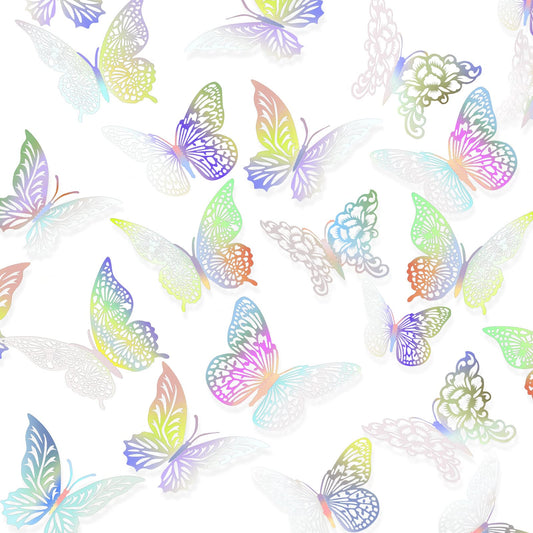 3D Gold Butterfly Wall Decor 3 Sizes 4 Styles Butterfly Party Decorations Cake Decorations Removable Stickers Wall Decor Room Mural Metallic Kids (Pink, 48Pcs)