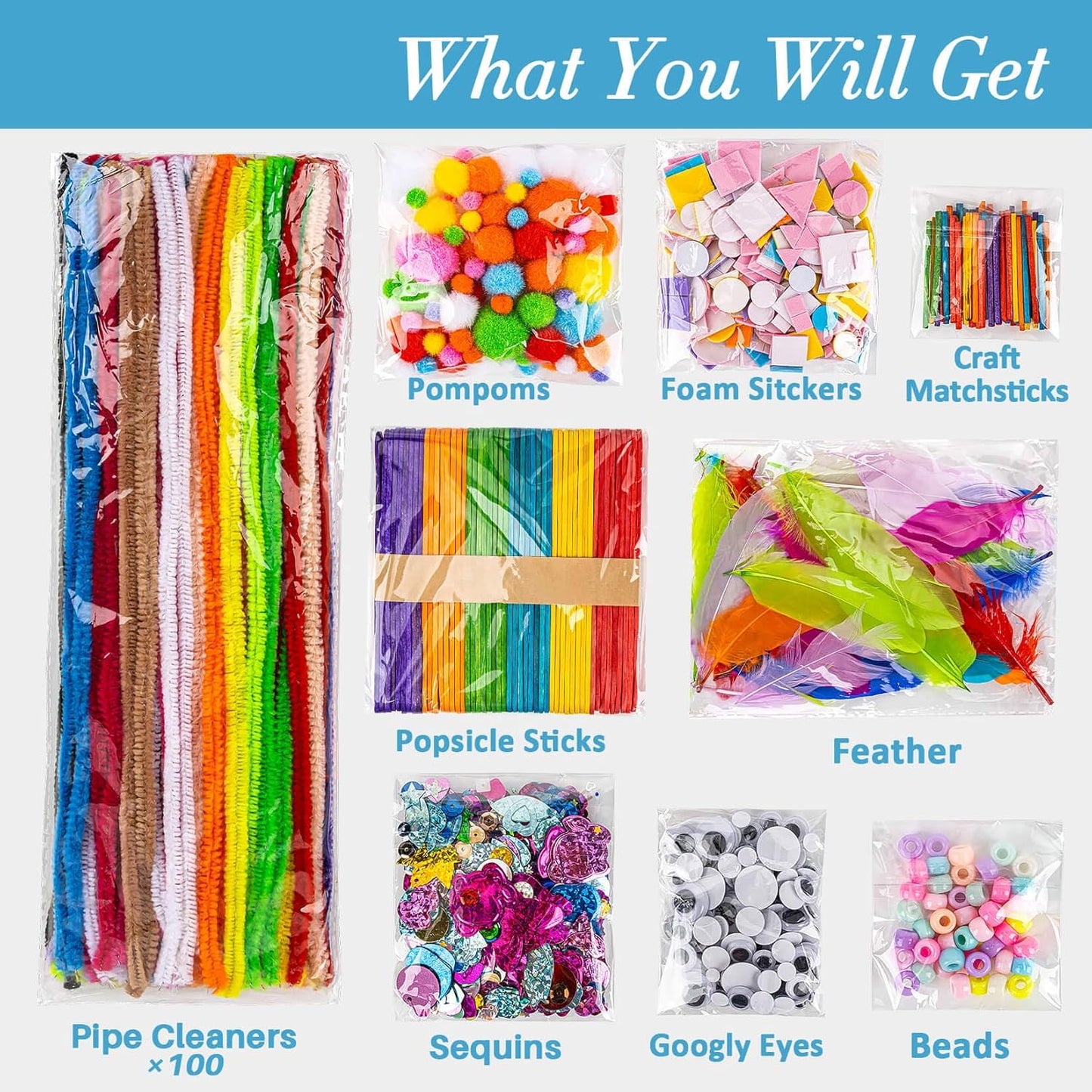 RAINFLOW Arts & Crafts Supplies - Craft Kit,Supplies & Materials Set for School,Classroom,Family, Party, DIY, Art Creation, Holiday Decoration