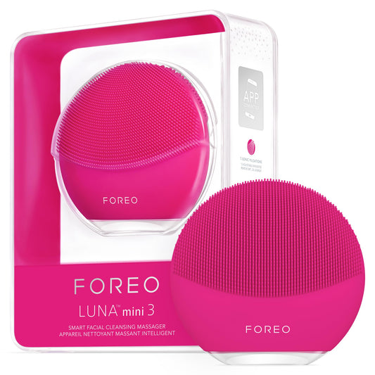 FOREO LUNA mini 3 Ultra-hygienic Facial Cleansing Brush - All Skin Types - Face Massager for Clean & Healthy Face Care - Extra Absorption of Facial Skin Care Products - Waterproof - Fuchsia
