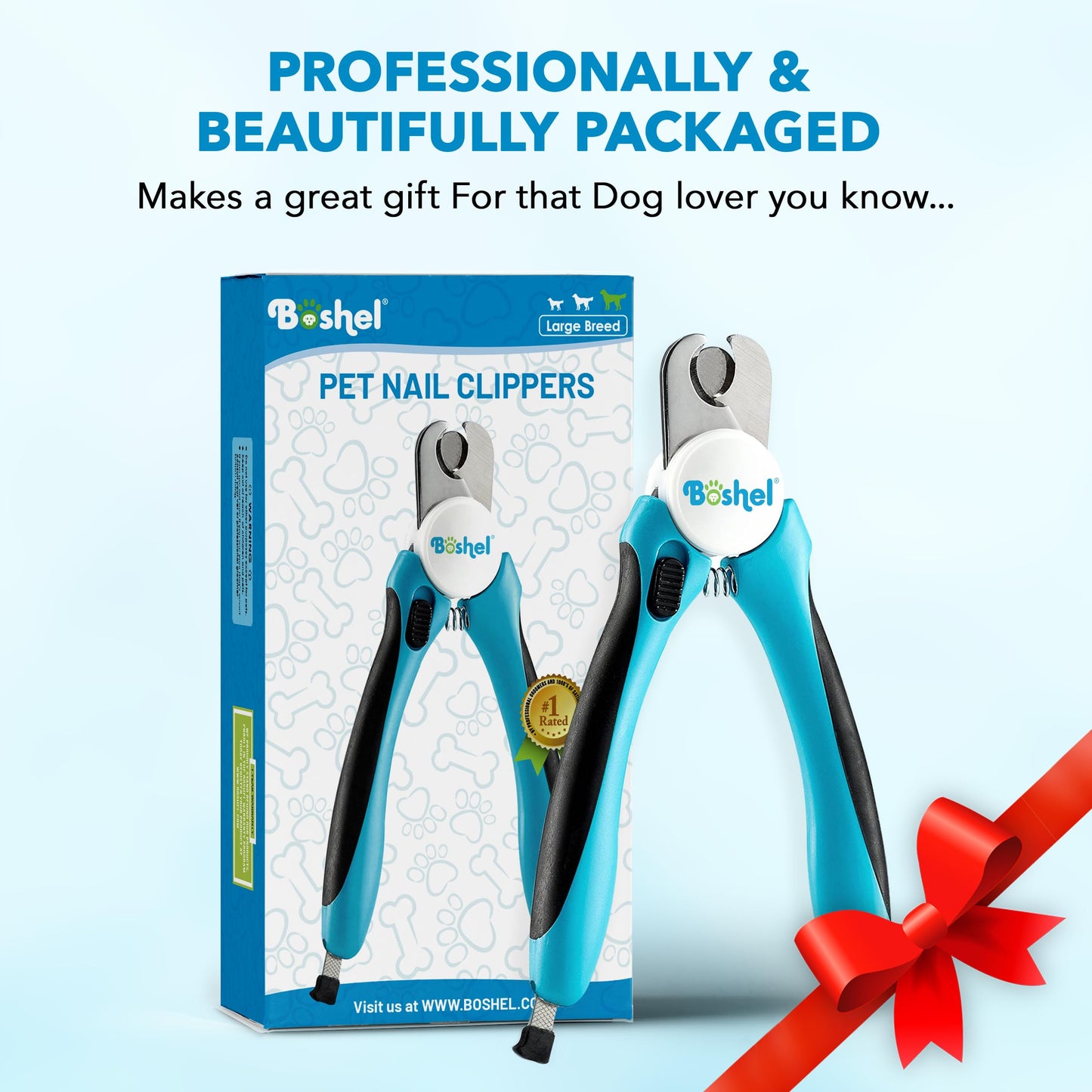 Dog Nail Clippers and Trimmer by Boshel - with Safety Guard to Avoid Over-Cutting Nails & Free Nail File - Razor Sharp Blades - Sturdy Non Slip Handles - for Safe, Professional at Home Grooming