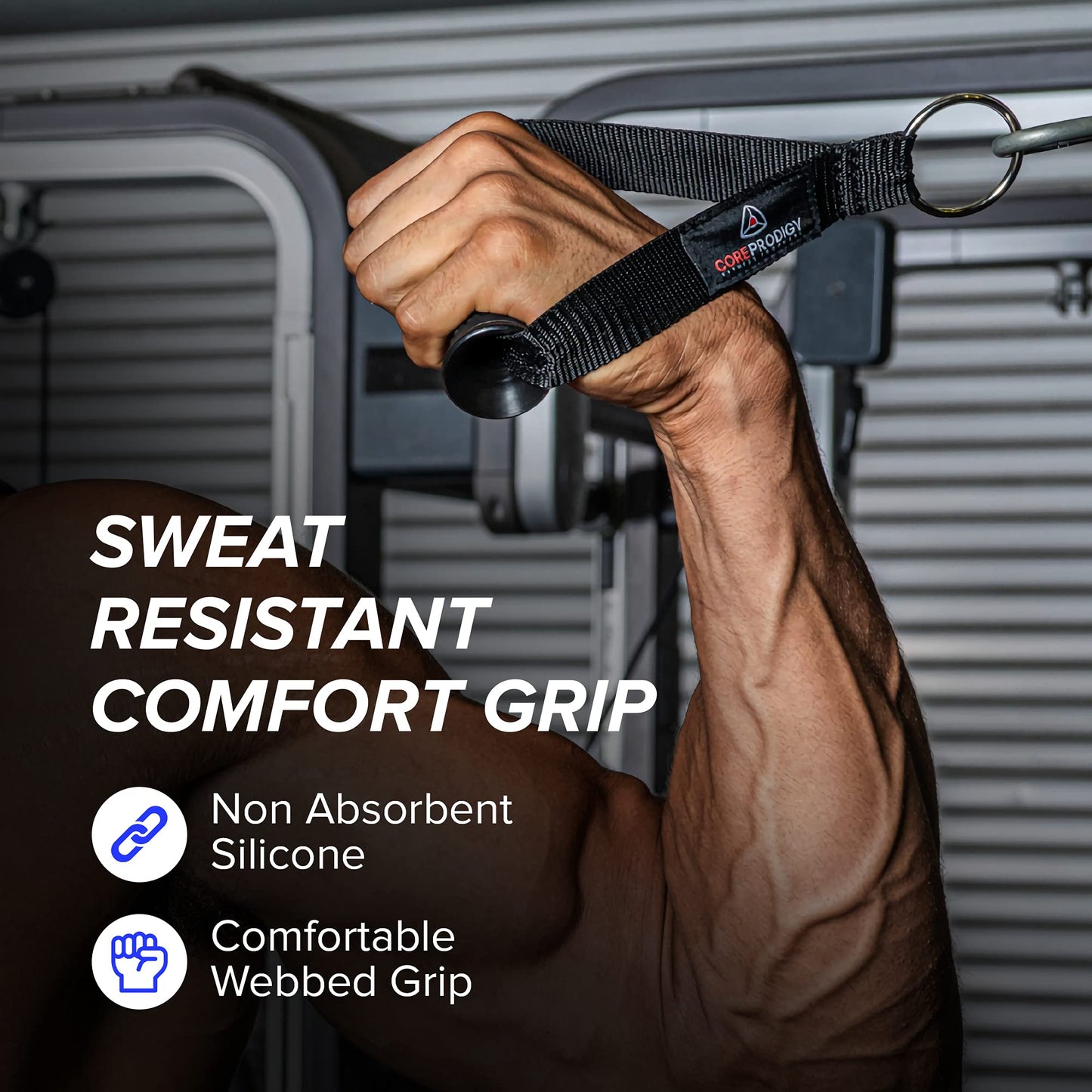 Core Prodigy Heavy Duty Exercise Handles - Grip Attachments for Cable Machine Pulleys, Gym Equipment, Resistance Bands, and Weight Lifting (Standard)