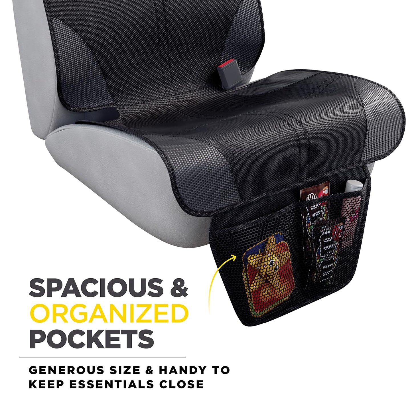 lebogner Car Seat Protector for Baby and Child – Non-Slip, Thick Padded Cover with 2 Mesh Pockets – 1 Pack