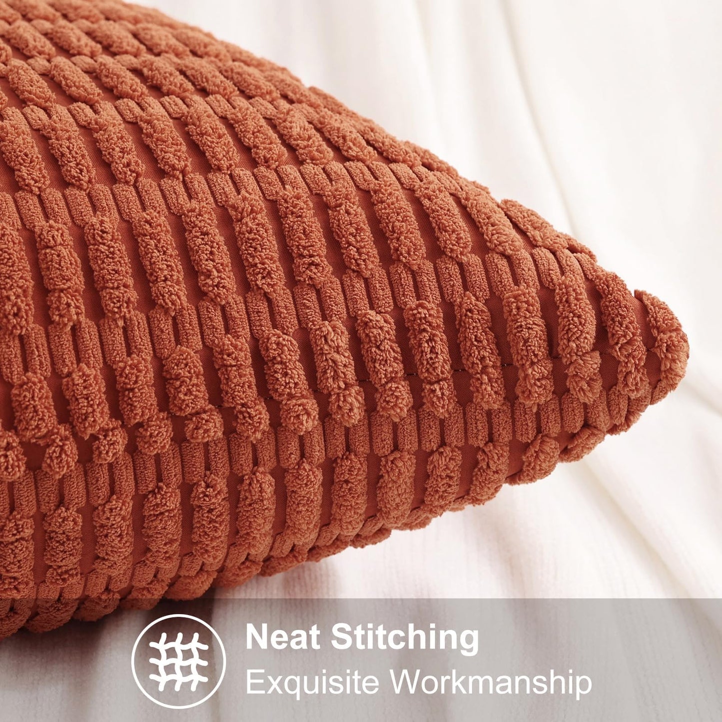decorUhome Rust Neutral Decorative Fall Throw Pillow Covers 24x24 Inch Set of 2, Boho Soft Corduroy Striped Square Pillow Covers Modern Twill Pillow Covers for Couch Bed Sofa Living Room