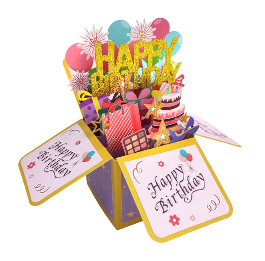 Funny Happy Birthday Pop Up Card, Sweet 3D Birthday Gift Box for Adults and Kids with Envelopes, Unique Handmade Foldable Celebration Cards for Daughter, Son, Mom, Dad, Friend