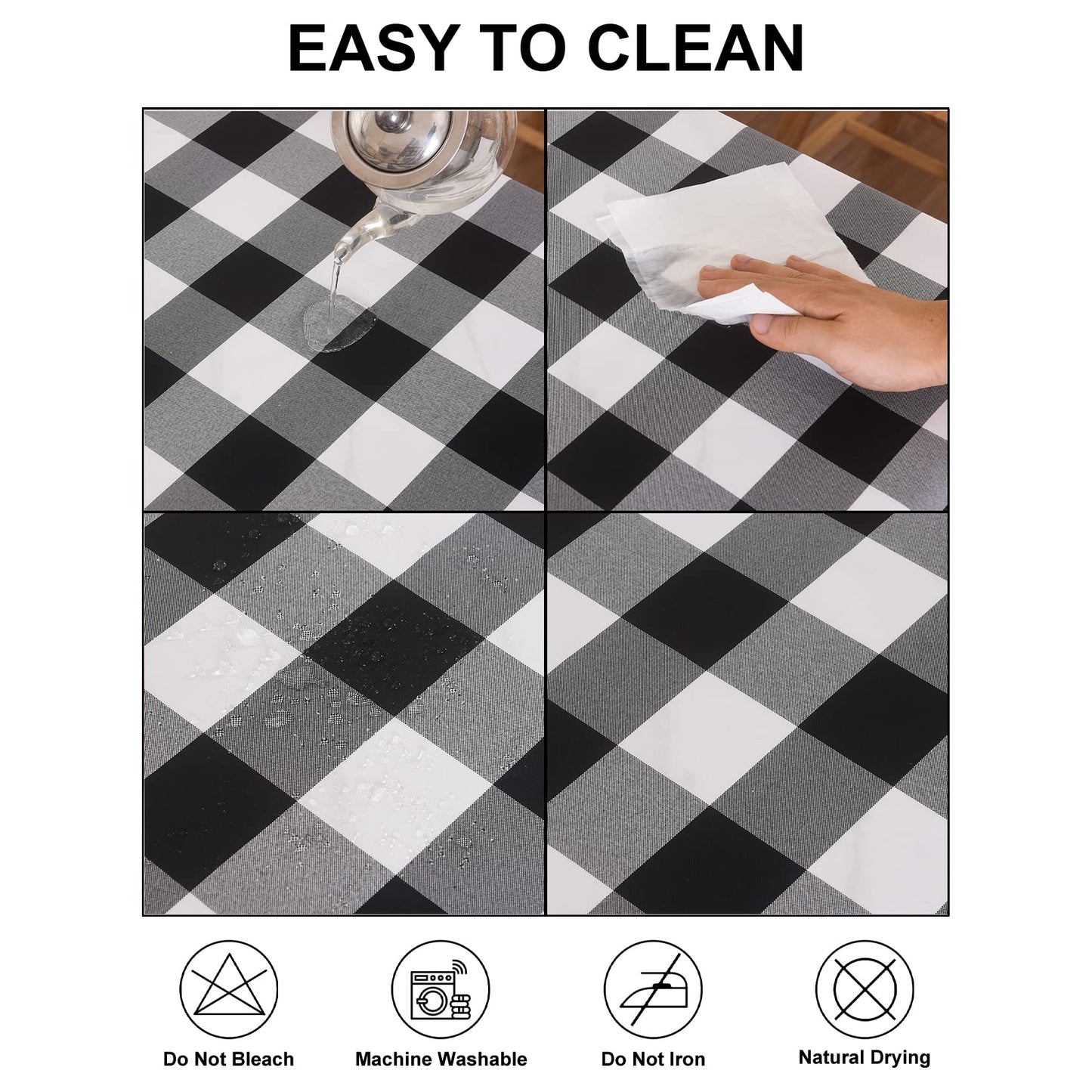 2 Pack Waterproof Polyester Fabic Rectangle Checkered Tablecloth，60x120 Outdoor Table Cloth，Oil Stain Prevention Table Cloth for Pinics and Parties（Chocolate and White）