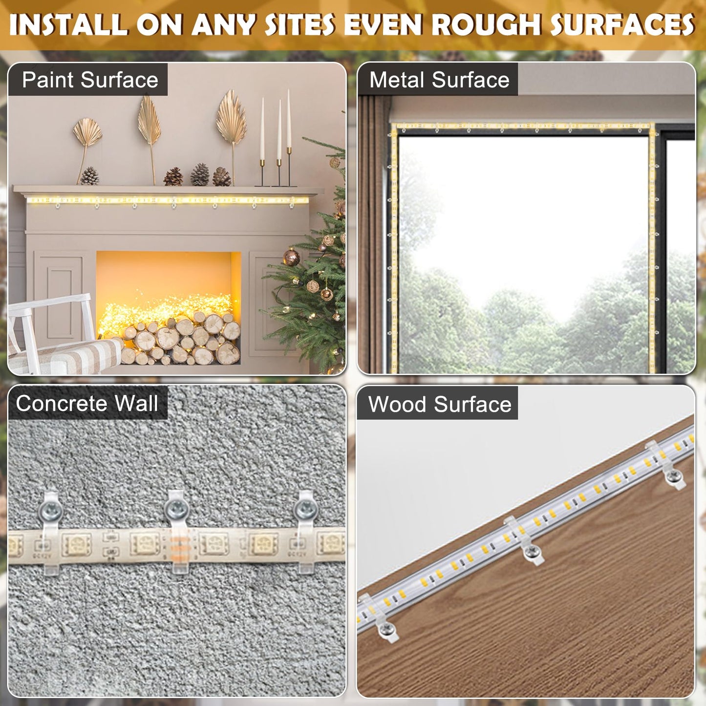 GRIVER 100 Pack Strip Light Mounting Brackets,Fixing Clips,One-Side Fixing,100 Screws Included (Ideal for 10mm Wide Waterproof Strip Lights)