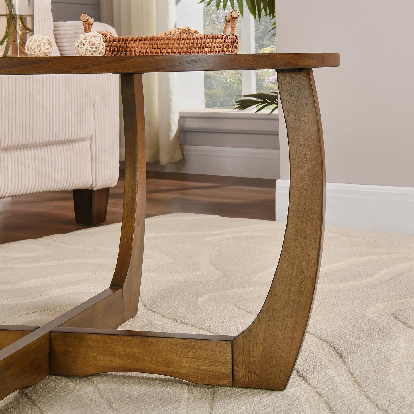 LEEMTORIG Round Wood Coffee Table, Mid Century Modern Round Walnut Coffee Tables for Living Room, 33.5" Dia. Circle Drum Coffee Table with Cross Legs, Easy Assembly, Brown Walnut KFZ-3223