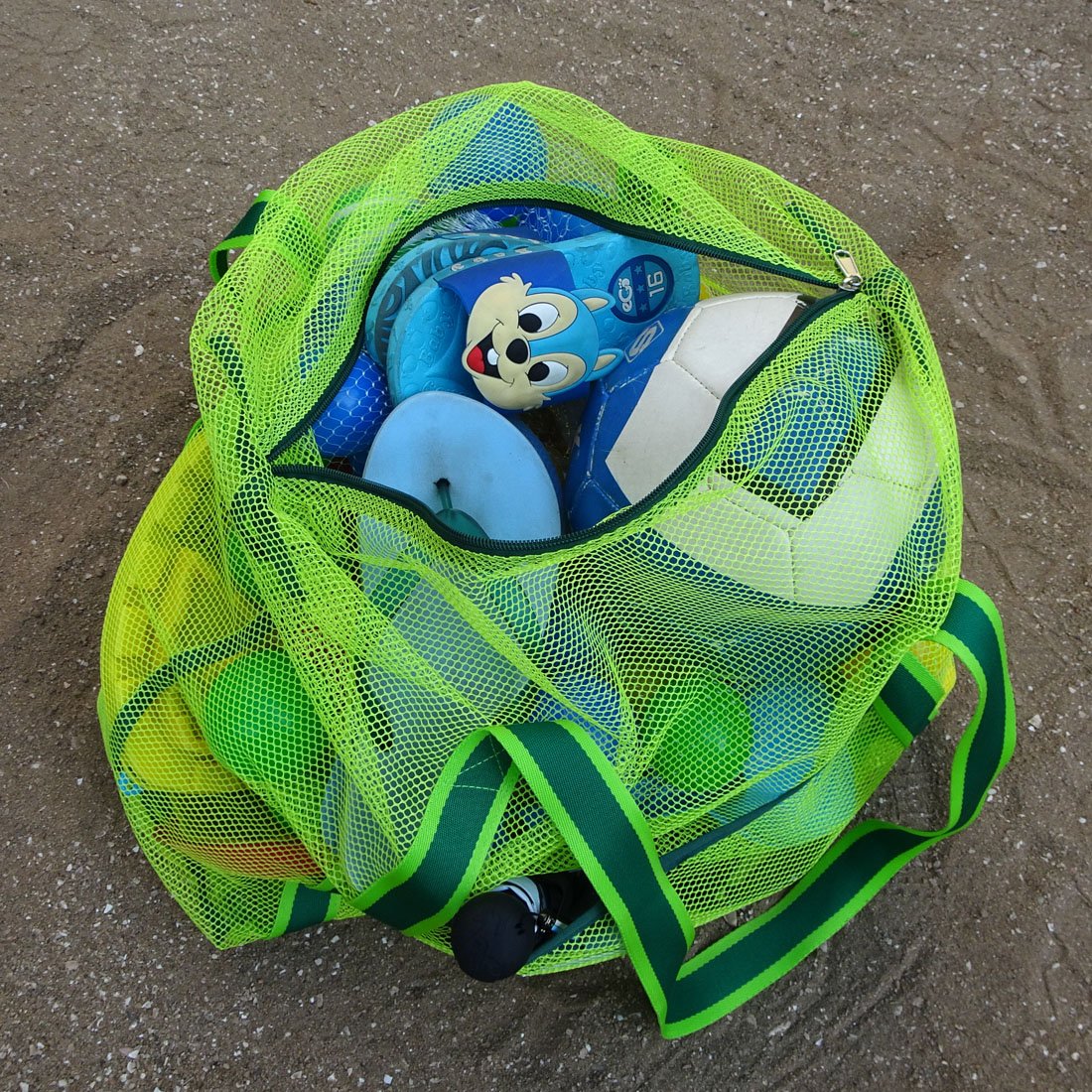 Leberna Large Beach Bag with Zipper Lightweight - Beach Toy Mesh Bag for Swimming Pool Sand Toys Green