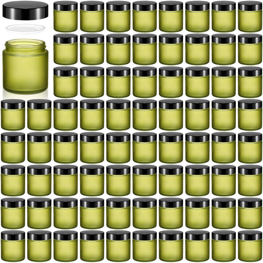 Norme 96 Pcs 4 oz Glass Jars with Lids Leakproof Round Airtight Jars Pea Green Empty Cosmetic Jars with Inner Liners Lid for Storing Lotions Powder Ointments Candle Making