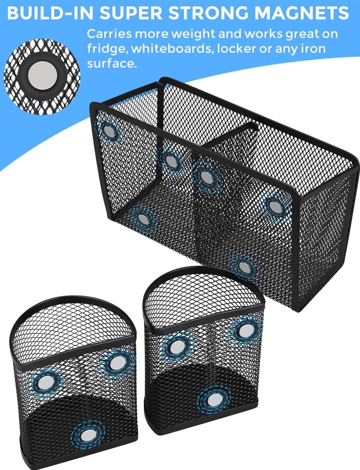 Magnetic Pen Holder, Metal Strong Magnet Pen Cup Magnetic Marker Storage Basket Locker Organizer for Whiteboard Refrigerator Fridge Locker Accessories Teacher Must Haves Classroom School Supplies