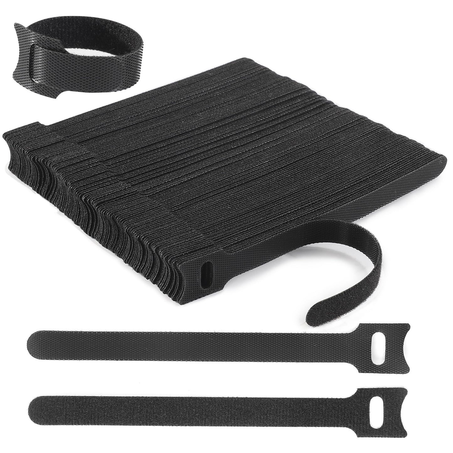 60 PCS 6 Inches Reusable Cable Ties, Adjustable Cord Straps, Cable Organizer, Cord Wrap and Hook Loop Cords Management - Black