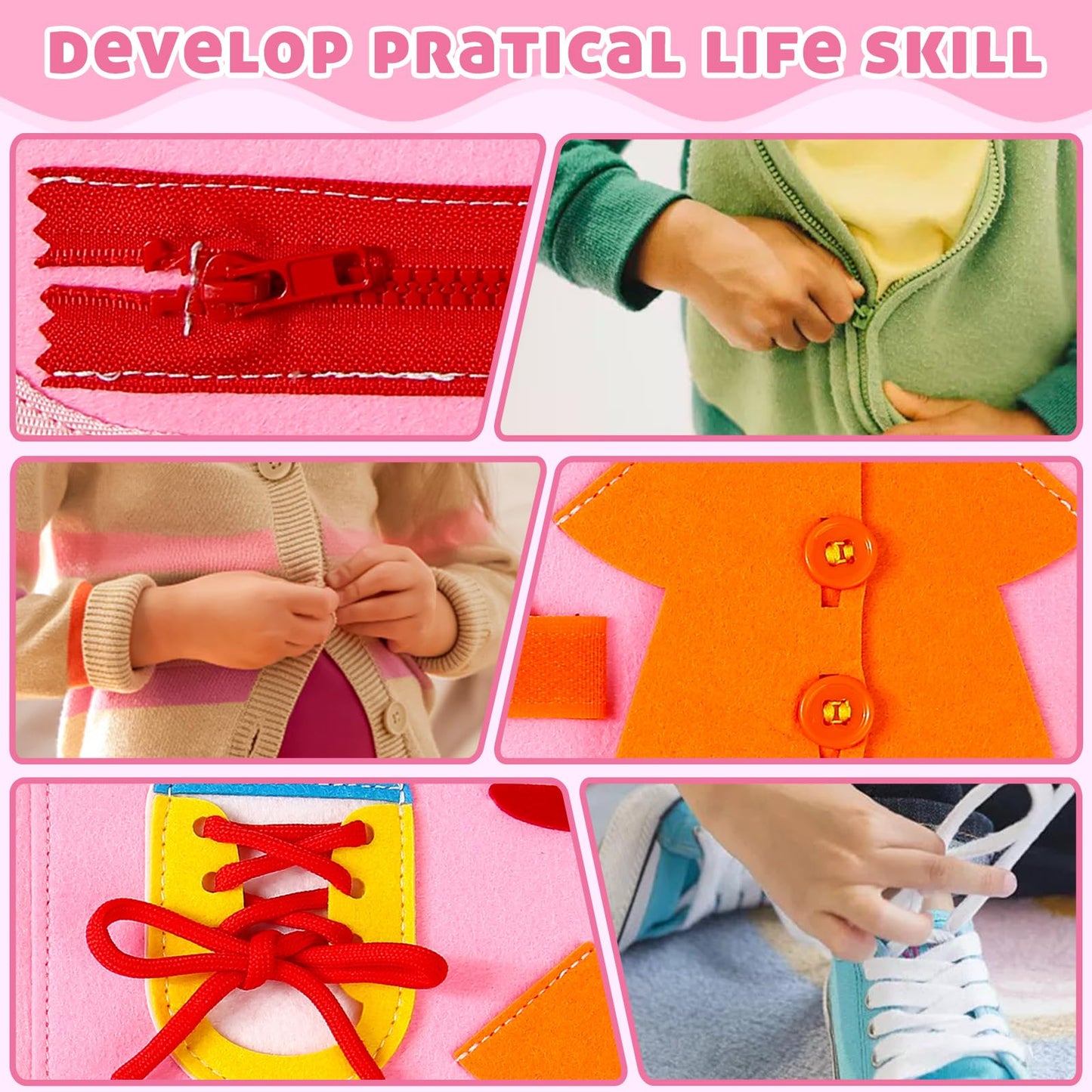 Buauty Busy Board Toddler Toys Montessori Sensory Toys Gifts Age 1-4 Baby Learning Busy Book Kids Preschool Educational Activity Board Airplane Road Car Travel Toys Essentials