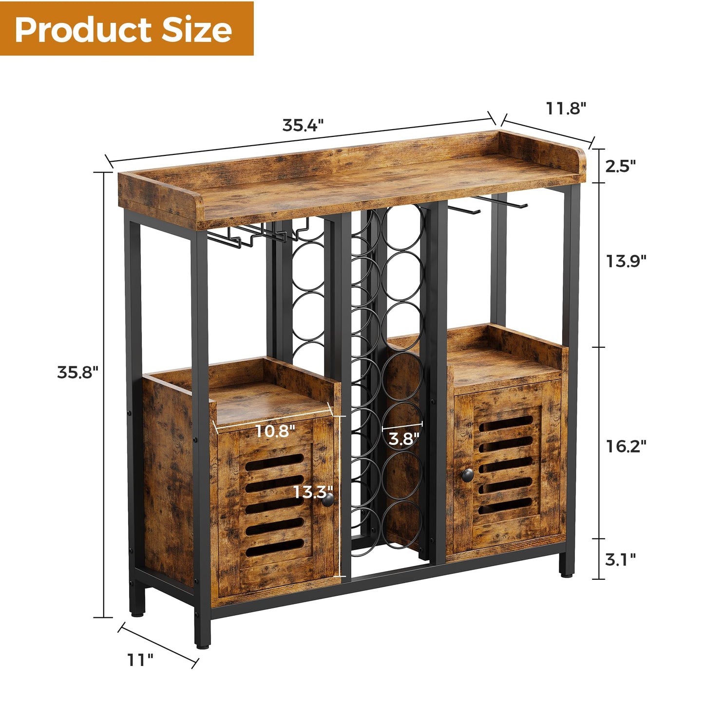 IRONCK Wine Bar Cabinet, Liquor Cabinet Bar with Storage, Small Bar Cabinet with Wine Glass Holder, Industrial Coffee Bar for Home, Kitchen, Dining Room