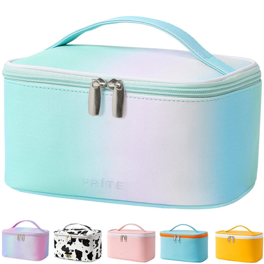 Prite Makeup Bag, Large Capacity Portable Travel Cosmetic Bag, Waterproof Makeup Organizer for Women with Handle and Divider(Black Rhombus)