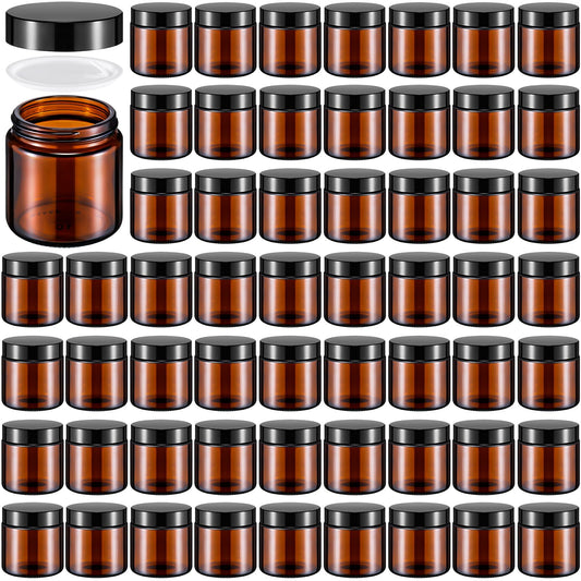Norme 96 Pcs 4 oz Glass Jars with Lids Leakproof Round Airtight Empty Cosmetic Jars with Inner Liners Lid for Storing Lotions Powder Ointments Candle Making (Black,Amber)