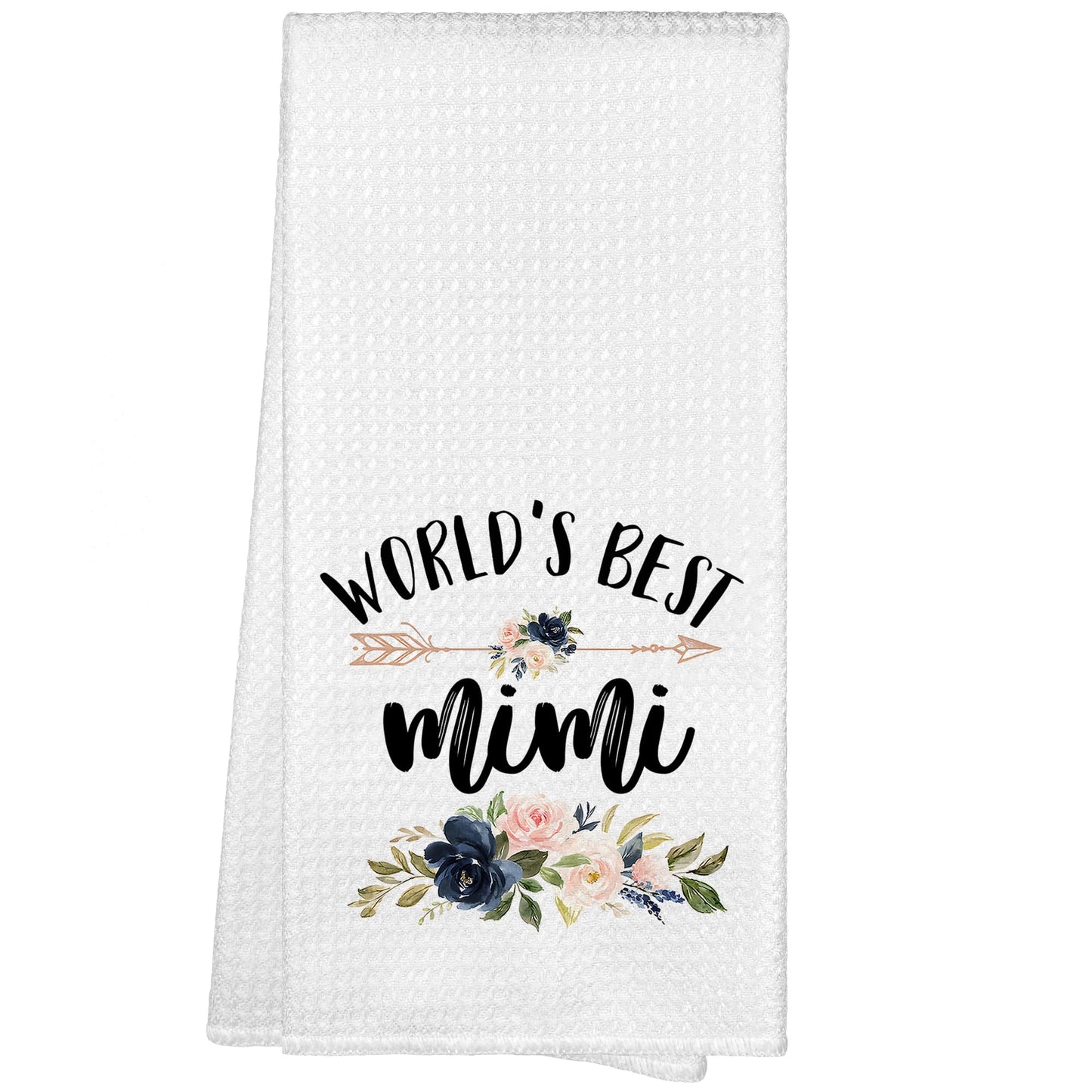 WAITPI Mimi Grandma Gifts Kitchen Towels, World's Best Mimi Christmas Birthday Gifts Hand Towels for Grandma from Grandkids, Floral Decorative Hand Dish Towels for Bathroom Mother's Day Decor 16x24 In