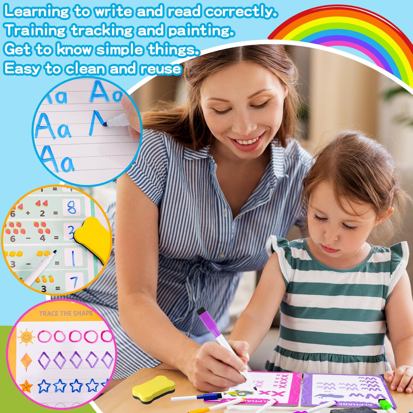 Preschool Learning Activities, 62 Pages Educational Workbook for Kids, Handwriting Practice, Montessori Toys, Autism Materials, Alphabet Learning, Kindergarten Game with Toys for Toddlers Kids 3-8
