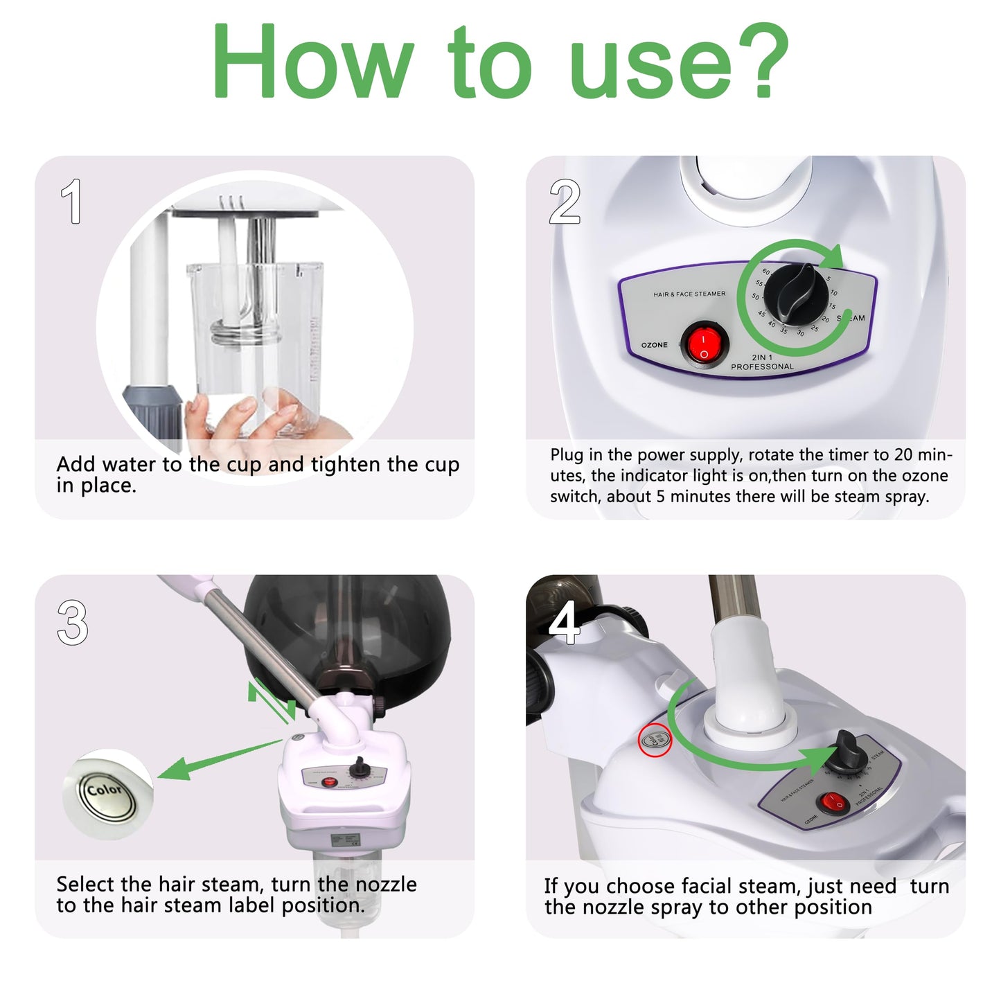 Professional 2-in-1 Hair & Face Steamer with UV Ozone, Facial Steamer Humidifier Moisturising Hydration System Sprayer for Personal Care Use at Home & Salon (Black)