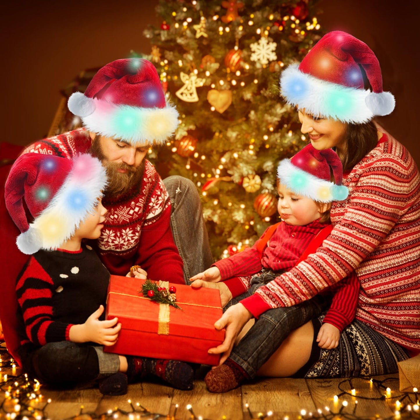 BSVI Christmas Santa Hat Holiday for Adults Unisex Led Light Up Velvet Comfort Extra Thicken Fur Xmas Hat for New Year Festive Party Decorations