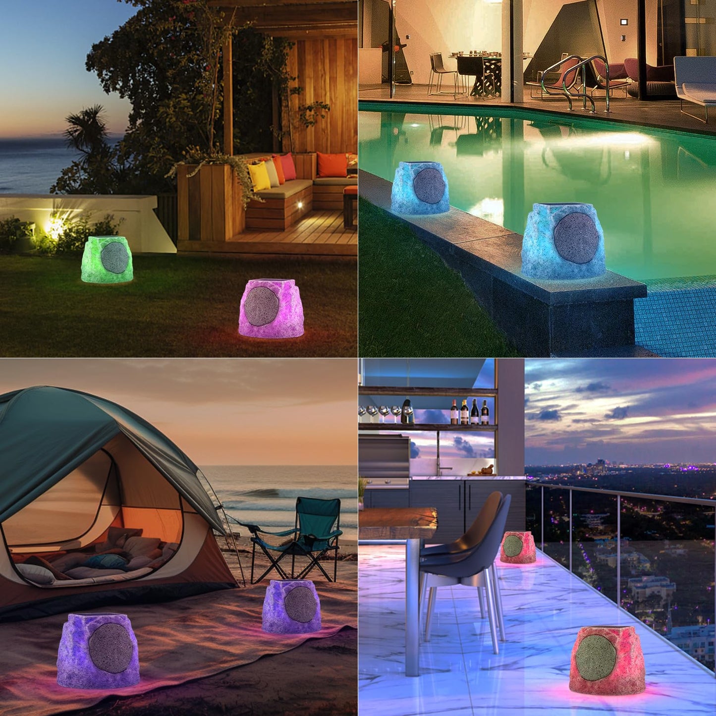 NiceBuy Solar Rock Speakers Outdoor Water-Resistant 2-Pack Solar Powered Rock Speaker with Lights RGB and TWS Pair for Patio Outside Garden BBQ Deck