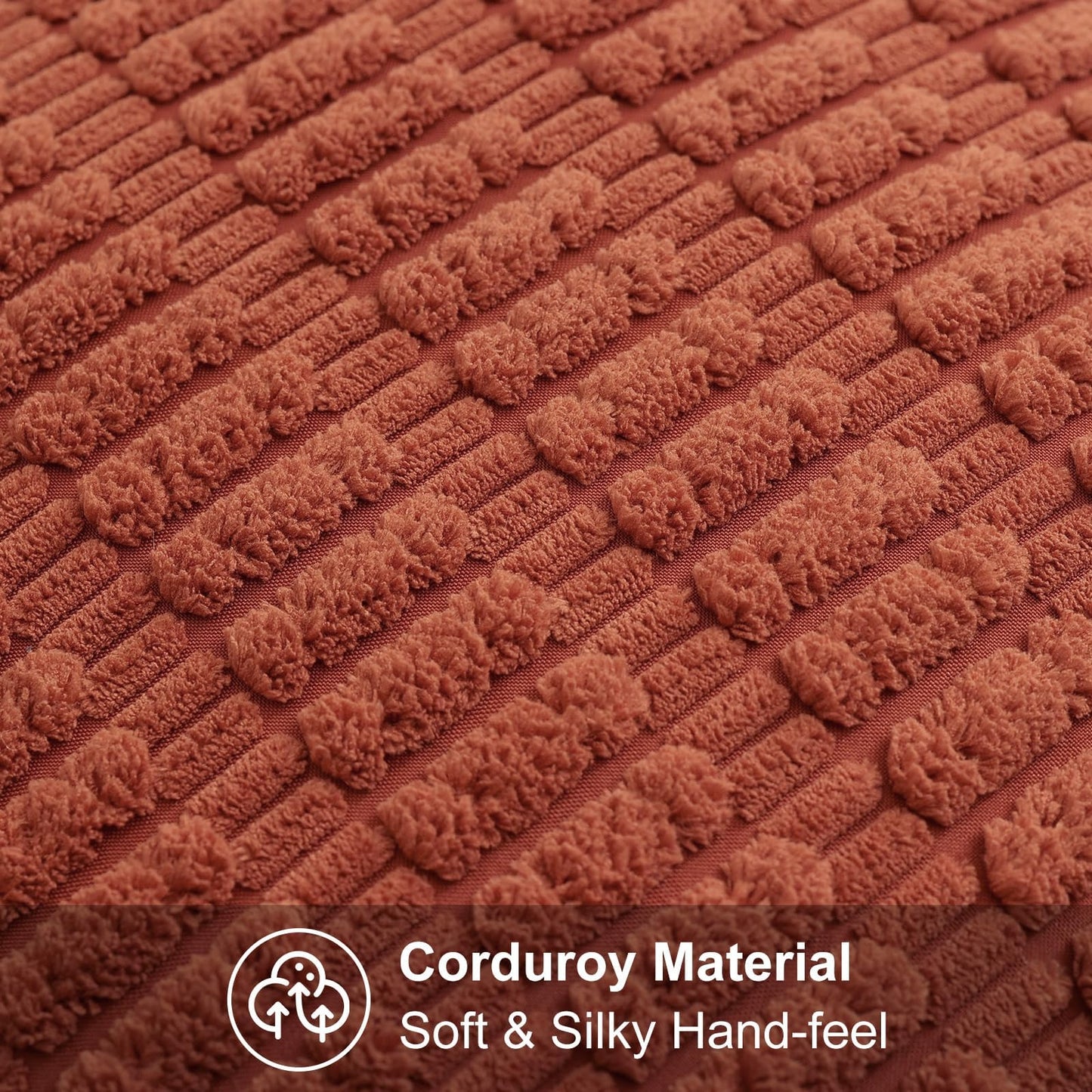 decorUhome Rust Neutral Decorative Fall Throw Pillow Covers 24x24 Inch Set of 2, Boho Soft Corduroy Striped Square Pillow Covers Modern Twill Pillow Covers for Couch Bed Sofa Living Room