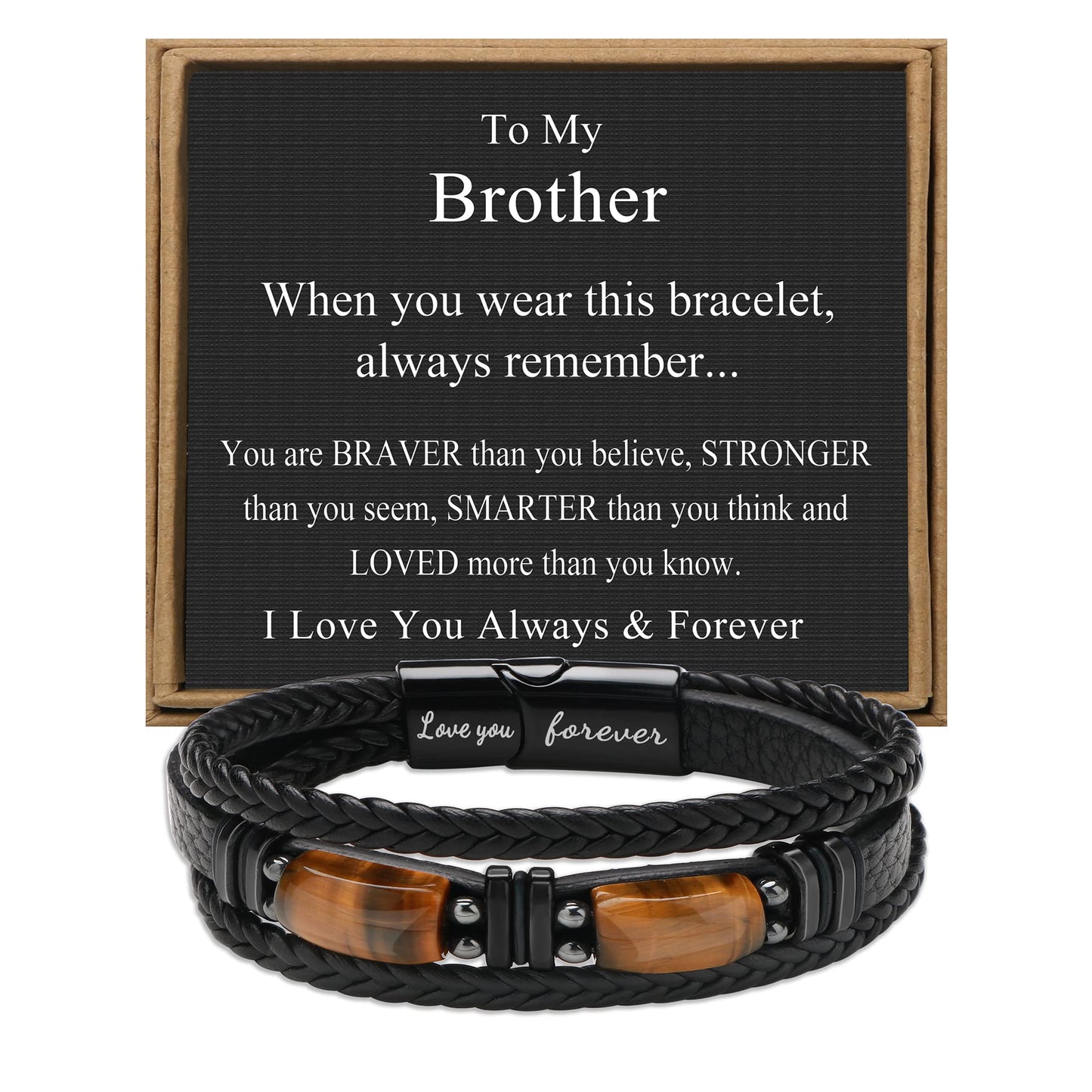 𝗚𝗶𝗳𝘁𝘀 𝗳𝗼𝗿 𝗠𝗲𝗻 𝗟𝗲𝗮𝘁𝗵𝗲𝗿 𝗕𝗿𝗮𝗰𝗲𝗹𝗲𝘁 With Tigers Eye, Anniversary Christmas Father's Day Birthday Gifts for Son Husband Grandson Boyfriend Brother Dad Love You Forever Bracelets for Men
