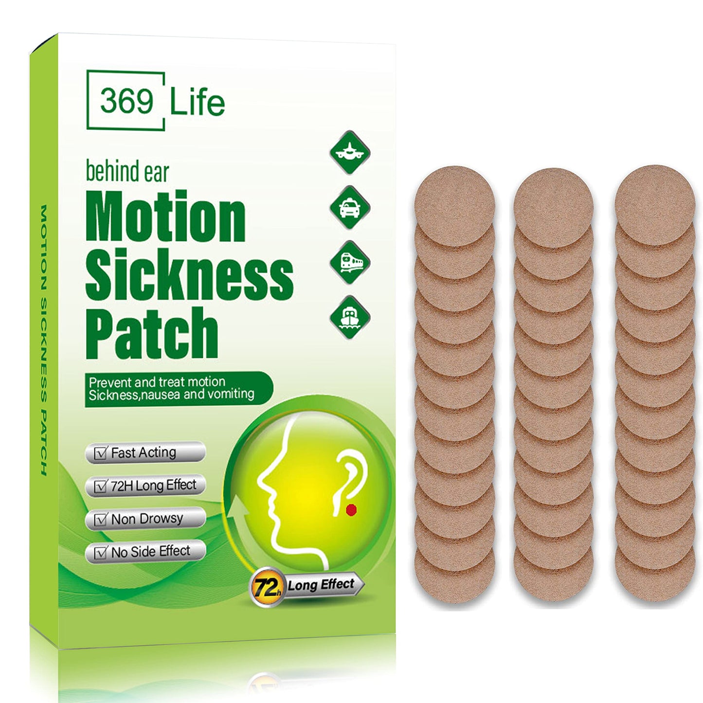 Motion Sickness Patches for Car and Boat Rides, Ships, Cruise and Airplane & Other Forms of Transport - Travel Essentials, for Adults and Kids (24 Count)