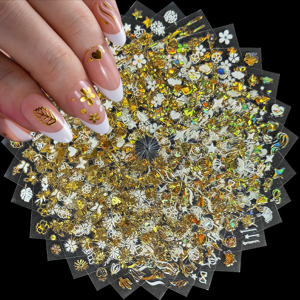 30 Sheets Star Nail Sticker Aurora Nail Art Stickers Moon Bow Heart Letter Design 3D Self-Adhesive Nail Decals for Women Girls DIY Nail Art Decoration